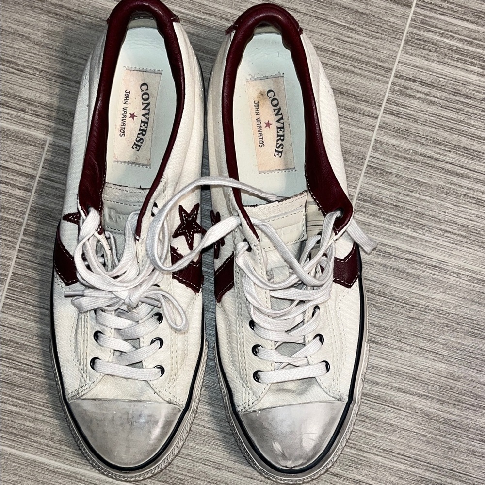Converse White and Burgundy Sneakers. John Varvatos.